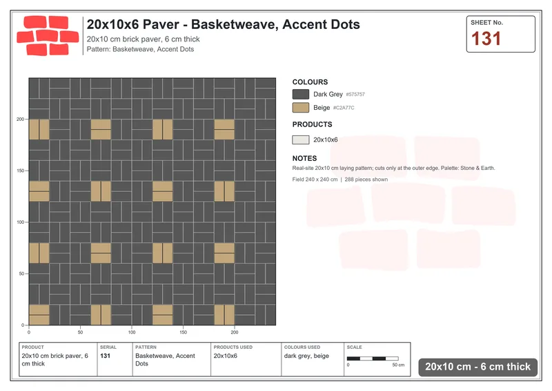 Interlock (Pasco) 20x10 cm · RC21-131 · Basketweave, Accent Dots · Laying plan Interlock (Pasco) 20x10 cm · RC21-131 · Basketweave, Accent Dots · Laying plan
