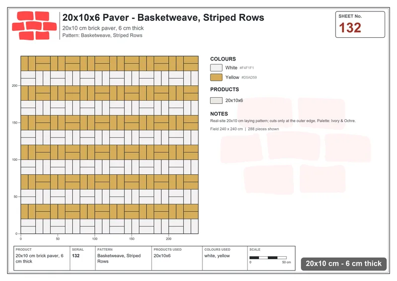 Interlock (Pasco) 20x10 cm · RC21-132 · Basketweave, Striped Rows · Laying plan Interlock (Pasco) 20x10 cm · RC21-132 · Basketweave, Striped Rows · Laying plan