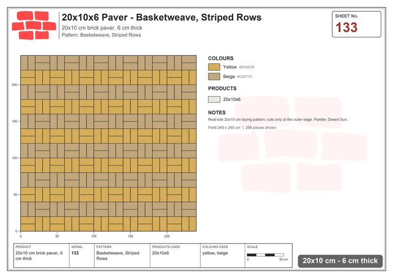 Interlock (Pasco) 20x10 cm · RC21-133 · Basketweave, Striped Rows · Laying plan