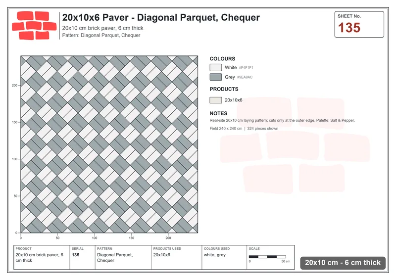 Interlock (Pasco) 20x10 cm · RC21-135 · Diagonal Parquet, Chequer · Laying plan Interlock (Pasco) 20x10 cm · RC21-135 · Diagonal Parquet, Chequer · Laying plan