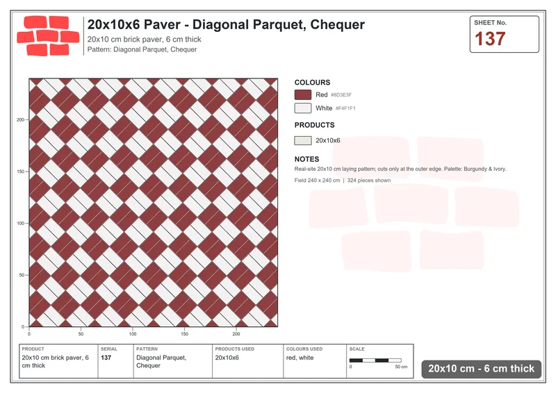 Interlock (Pasco) 20x10 cm · RC21-137 · Diagonal Parquet, Chequer · Laying plan Interlock (Pasco) 20x10 cm · RC21-137 · Diagonal Parquet, Chequer · Laying plan