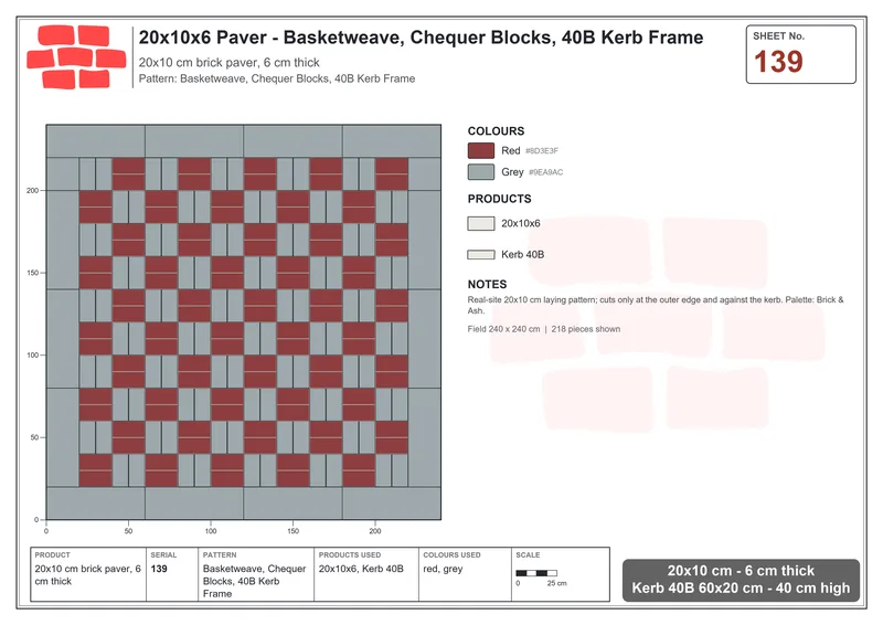 Interlock (Pasco) 20x10 cm · RC21-139 · Basketweave, Chequer Blocks, 40B Kerb Frame · Laying plan Interlock (Pasco) 20x10 cm · RC21-139 · Basketweave, Chequer Blocks, 40B Kerb Frame · Laying plan