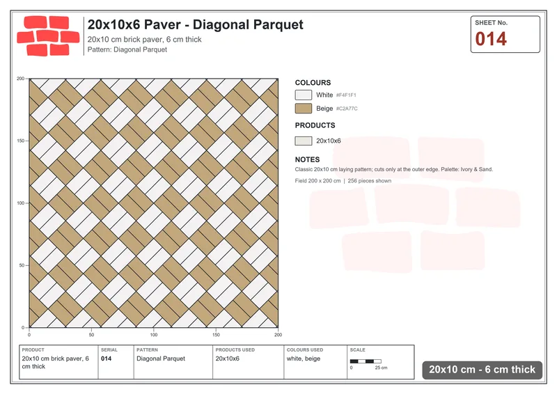Interlock (Pasco) 20x10 cm · RC21-14 · Diagonal Parquet · Laying plan Interlock (Pasco) 20x10 cm · RC21-14 · Diagonal Parquet · Laying plan