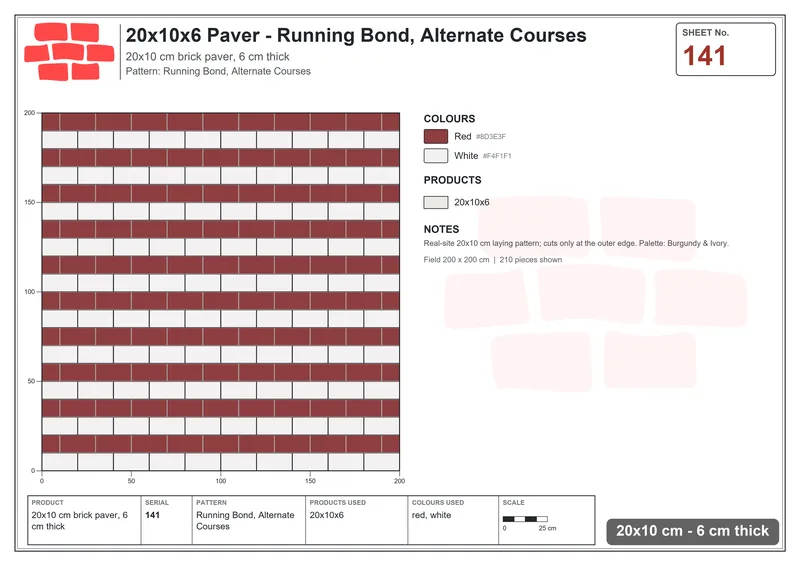 Interlock (Pasco) 20x10 cm · RC21-141 · Running Bond, Alternate Courses · Laying plan Interlock (Pasco) 20x10 cm · RC21-141 · Running Bond, Alternate Courses · Laying plan
