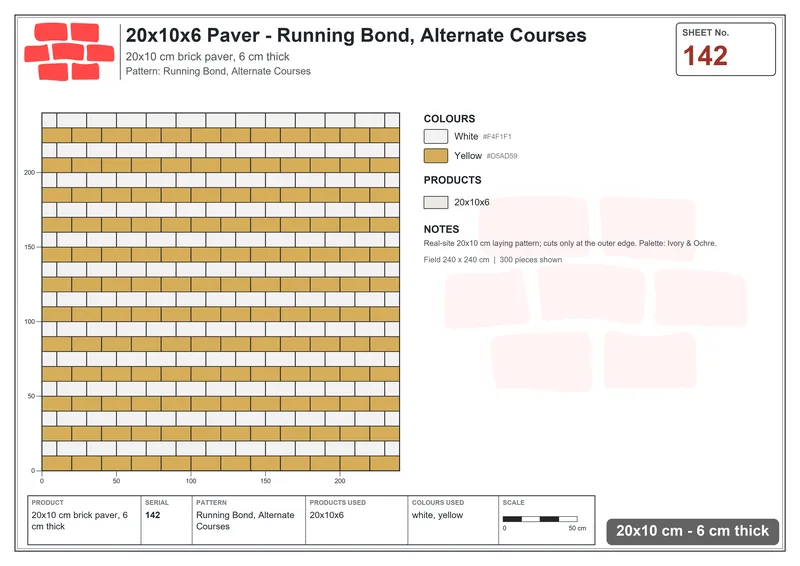 Interlock (Pasco) 20x10 cm · RC21-142 · Running Bond, Alternate Courses · Laying plan Interlock (Pasco) 20x10 cm · RC21-142 · Running Bond, Alternate Courses · Laying plan