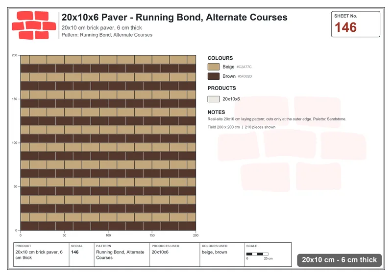 Interlock (Pasco) 20x10 cm · RC21-146 · Running Bond, Alternate Courses · Laying plan Interlock (Pasco) 20x10 cm · RC21-146 · Running Bond, Alternate Courses · Laying plan