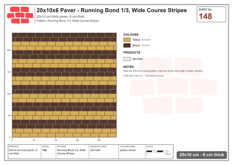 Interlock (Pasco) 20x10 cm · RC21-148 · Running Bond 1/3, Wide Course Stripes · Laying plan Interlock (Pasco) 20x10 cm · RC21-148 · Running Bond 1/3, Wide Course Stripes · Laying plan