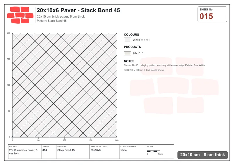 Interlock (Pasco) 20x10 cm · RC21-15 · Stack Bond 45 · Laying plan Interlock (Pasco) 20x10 cm · RC21-15 · Stack Bond 45 · Laying plan