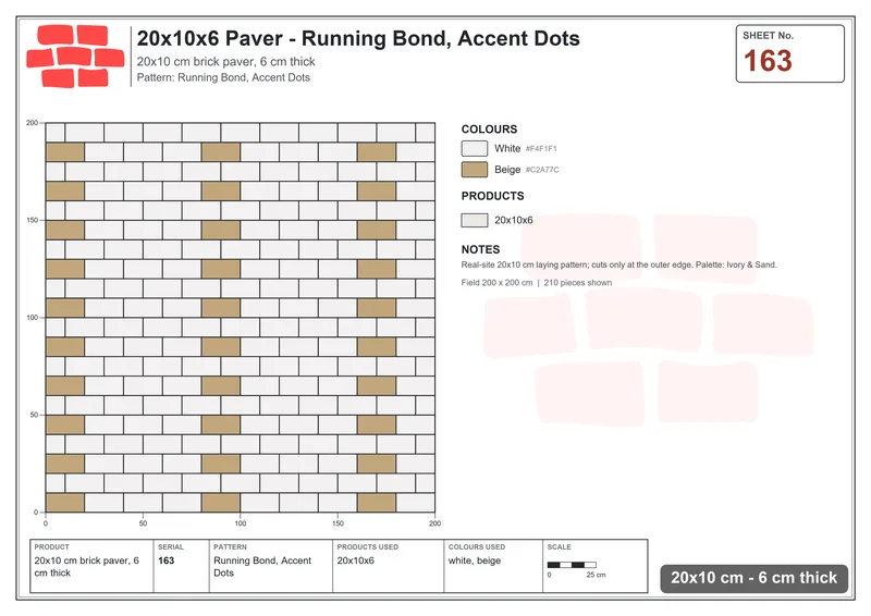 Interlock (Pasco) 20x10 cm · RC21-163 · Running Bond, Accent Dots · Laying plan Interlock (Pasco) 20x10 cm · RC21-163 · Running Bond, Accent Dots · Laying plan