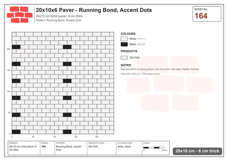 Interlock (Pasco) 20x10 cm · RC21-164 · Running Bond, Accent Dots · Laying plan Interlock (Pasco) 20x10 cm · RC21-164 · Running Bond, Accent Dots · Laying plan