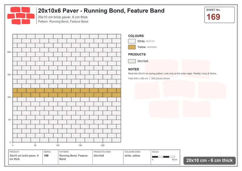 Interlock (Pasco) 20x10 cm · RC21-169 · Running Bond, Feature Band · Laying plan Interlock (Pasco) 20x10 cm · RC21-169 · Running Bond, Feature Band · Laying plan