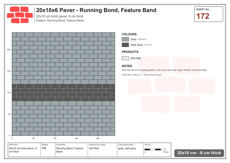 Interlock (Pasco) 20x10 cm · RC21-172 · Running Bond, Feature Band · Laying plan Interlock (Pasco) 20x10 cm · RC21-172 · Running Bond, Feature Band · Laying plan