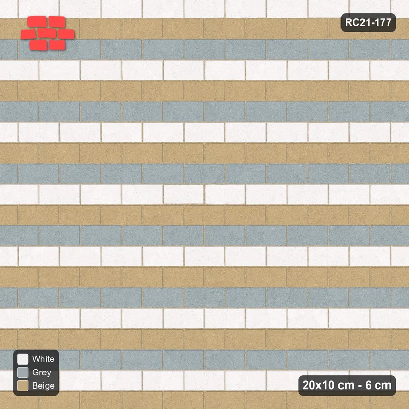Interlock (Pasco) 20x10 cm · RC21-177 · Running Bond, Striped, 54B Kerb Frame · Top view