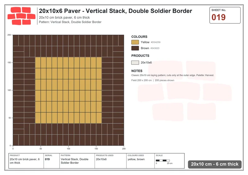 Interlock (Pasco) 20x10 cm · RC21-19 · Vertical Stack, Double Soldier Border · Laying plan Interlock (Pasco) 20x10 cm · RC21-19 · Vertical Stack, Double Soldier Border · Laying plan
