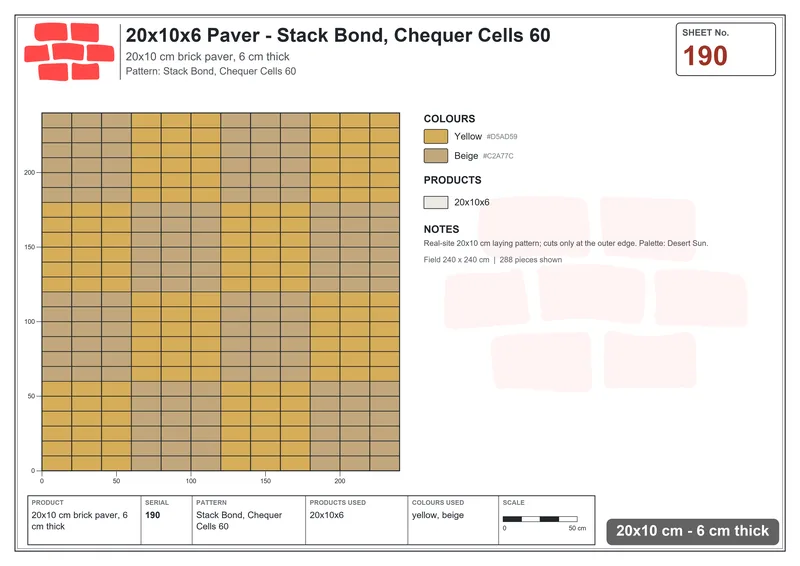 Interlock (Pasco) 20x10 cm · RC21-190 · Stack Bond, Chequer Cells 60 · Laying plan Interlock (Pasco) 20x10 cm · RC21-190 · Stack Bond, Chequer Cells 60 · Laying plan