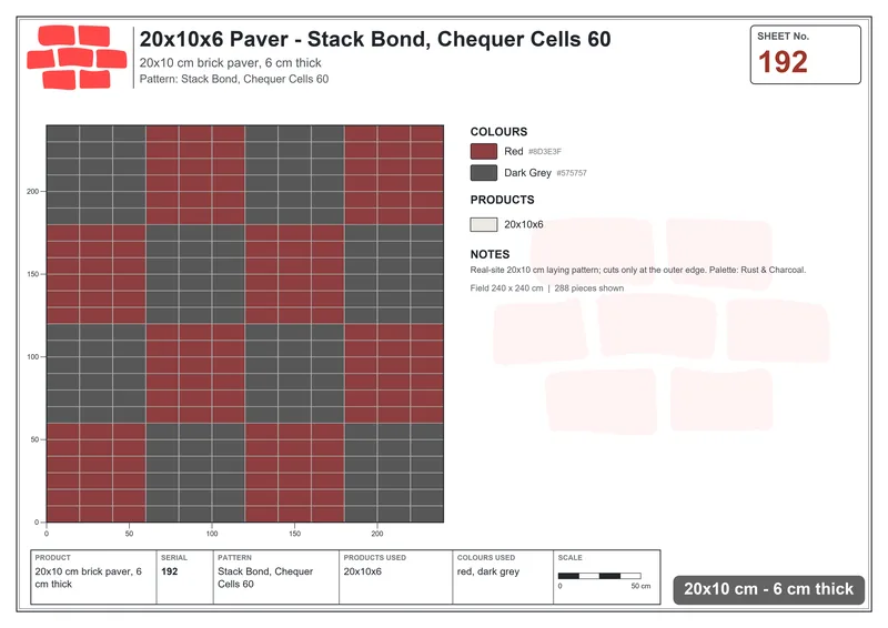 Interlock (Pasco) 20x10 cm · RC21-192 · Stack Bond, Chequer Cells 60 · Laying plan Interlock (Pasco) 20x10 cm · RC21-192 · Stack Bond, Chequer Cells 60 · Laying plan
