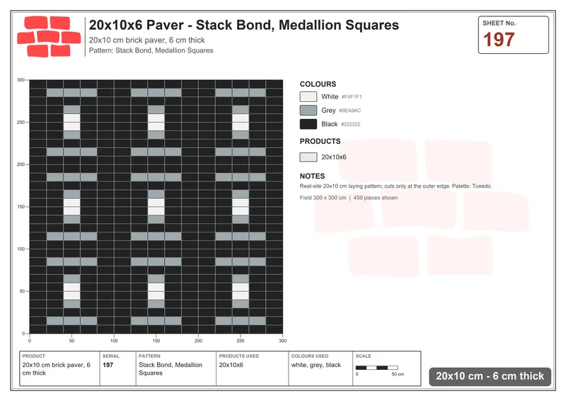 Interlock (Pasco) 20x10 cm · RC21-197 · Stack Bond, Medallion Squares · Laying plan Interlock (Pasco) 20x10 cm · RC21-197 · Stack Bond, Medallion Squares · Laying plan