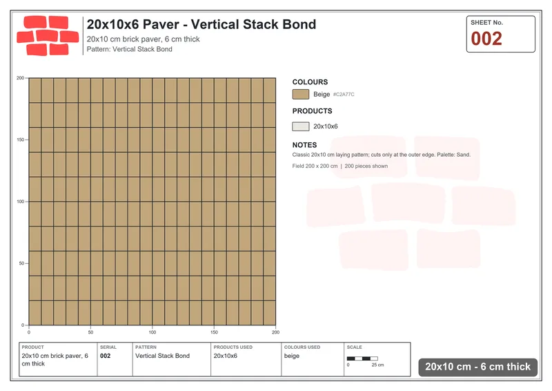 Interlock (Pasco) 20x10 cm · RC21-2 · Vertical Stack Bond · Laying plan Interlock (Pasco) 20x10 cm · RC21-2 · Vertical Stack Bond · Laying plan