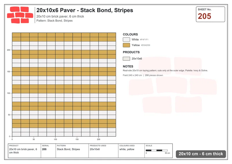 Interlock (Pasco) 20x10 cm · RC21-205 · Stack Bond, Stripes · Laying plan Interlock (Pasco) 20x10 cm · RC21-205 · Stack Bond, Stripes · Laying plan