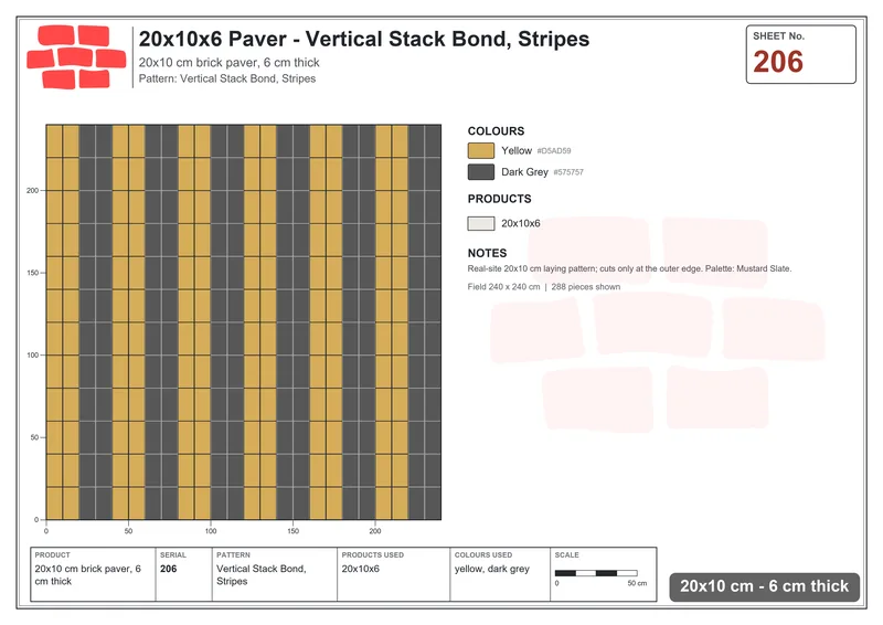 Interlock (Pasco) 20x10 cm · RC21-206 · Vertical Stack Bond, Stripes · Laying plan Interlock (Pasco) 20x10 cm · RC21-206 · Vertical Stack Bond, Stripes · Laying plan