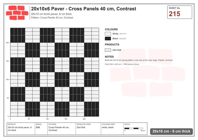 Interlock (Pasco) 20x10 cm · RC21-215 · Cross Panels 40 cm, Contrast · Laying plan Interlock (Pasco) 20x10 cm · RC21-215 · Cross Panels 40 cm, Contrast · Laying plan