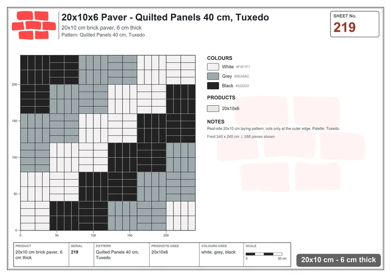 Interlock (Pasco) 20x10 cm · RC21-219 · Quilted Panels 40 cm, Tuxedo · Laying plan Interlock (Pasco) 20x10 cm · RC21-219 · Quilted Panels 40 cm, Tuxedo · Laying plan