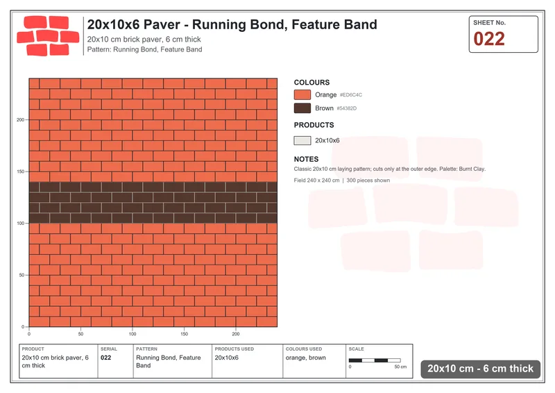 Interlock (Pasco) 20x10 cm · RC21-22 · Running Bond, Feature Band · Laying plan Interlock (Pasco) 20x10 cm · RC21-22 · Running Bond, Feature Band · Laying plan