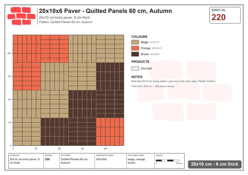 Interlock (Pasco) 20x10 cm · RC21-220 · Quilted Panels 60 cm, Autumn · Laying plan Interlock (Pasco) 20x10 cm · RC21-220 · Quilted Panels 60 cm, Autumn · Laying plan