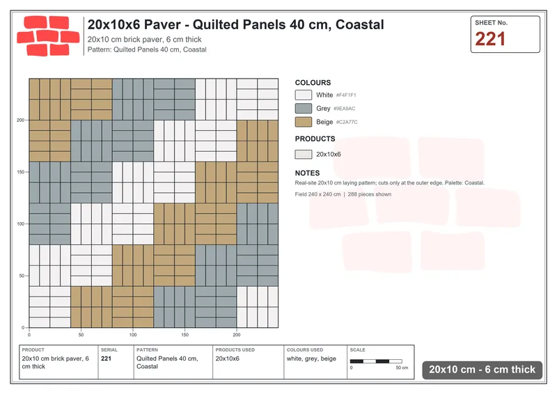 Interlock (Pasco) 20x10 cm · RC21-221 · Quilted Panels 40 cm, Coastal · Laying plan Interlock (Pasco) 20x10 cm · RC21-221 · Quilted Panels 40 cm, Coastal · Laying plan