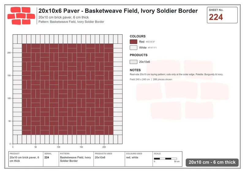 Interlock (Pasco) 20x10 cm · RC21-224 · Basketweave Field, Ivory Soldier Border · Laying plan Interlock (Pasco) 20x10 cm · RC21-224 · Basketweave Field, Ivory Soldier Border · Laying plan