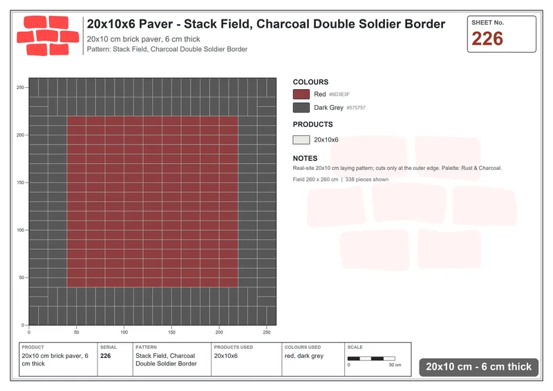 Interlock (Pasco) 20x10 cm · RC21-226 · Stack Field, Charcoal Double Soldier Border · Laying plan Interlock (Pasco) 20x10 cm · RC21-226 · Stack Field, Charcoal Double Soldier Border · Laying plan