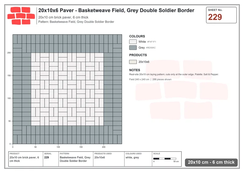 Interlock (Pasco) 20x10 cm · RC21-229 · Basketweave Field, Grey Double Soldier Border · Laying plan Interlock (Pasco) 20x10 cm · RC21-229 · Basketweave Field, Grey Double Soldier Border · Laying plan