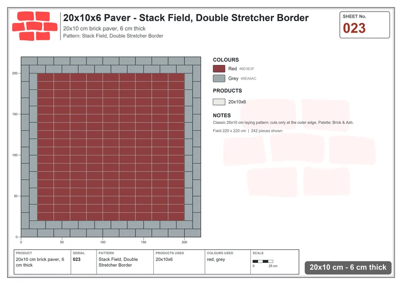 Interlock (Pasco) 20x10 cm · RC21-23 · Stack Field, Double Stretcher Border · Laying plan Interlock (Pasco) 20x10 cm · RC21-23 · Stack Field, Double Stretcher Border · Laying plan