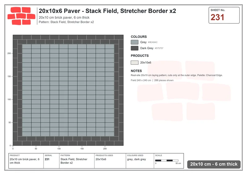 Interlock (Pasco) 20x10 cm · RC21-231 · Stack Field, Stretcher Border x2 · Laying plan Interlock (Pasco) 20x10 cm · RC21-231 · Stack Field, Stretcher Border x2 · Laying plan