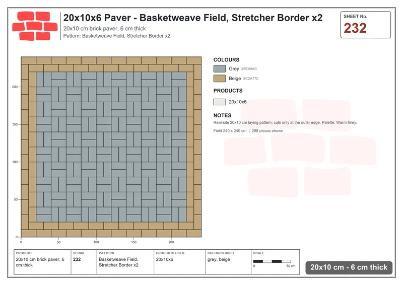 Interlock (Pasco) 20x10 cm · RC21-232 · Basketweave Field, Stretcher Border x2 · Laying plan Interlock (Pasco) 20x10 cm · RC21-232 · Basketweave Field, Stretcher Border x2 · Laying plan