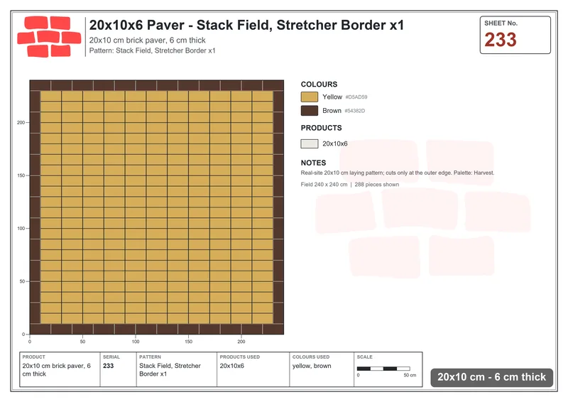 Interlock (Pasco) 20x10 cm · RC21-233 · Stack Field, Stretcher Border x1 · Laying plan Interlock (Pasco) 20x10 cm · RC21-233 · Stack Field, Stretcher Border x1 · Laying plan