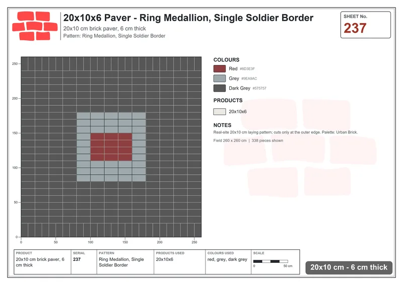 Interlock (Pasco) 20x10 cm · RC21-237 · Ring Medallion, Single Soldier Border · Laying plan Interlock (Pasco) 20x10 cm · RC21-237 · Ring Medallion, Single Soldier Border · Laying plan