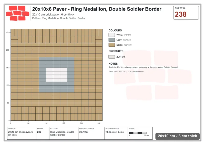 Interlock (Pasco) 20x10 cm · RC21-238 · Ring Medallion, Double Soldier Border · Laying plan Interlock (Pasco) 20x10 cm · RC21-238 · Ring Medallion, Double Soldier Border · Laying plan