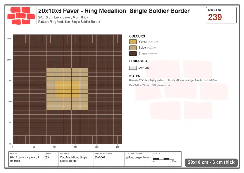 Interlock (Pasco) 20x10 cm · RC21-239 · Ring Medallion, Single Soldier Border · Laying plan Interlock (Pasco) 20x10 cm · RC21-239 · Ring Medallion, Single Soldier Border · Laying plan