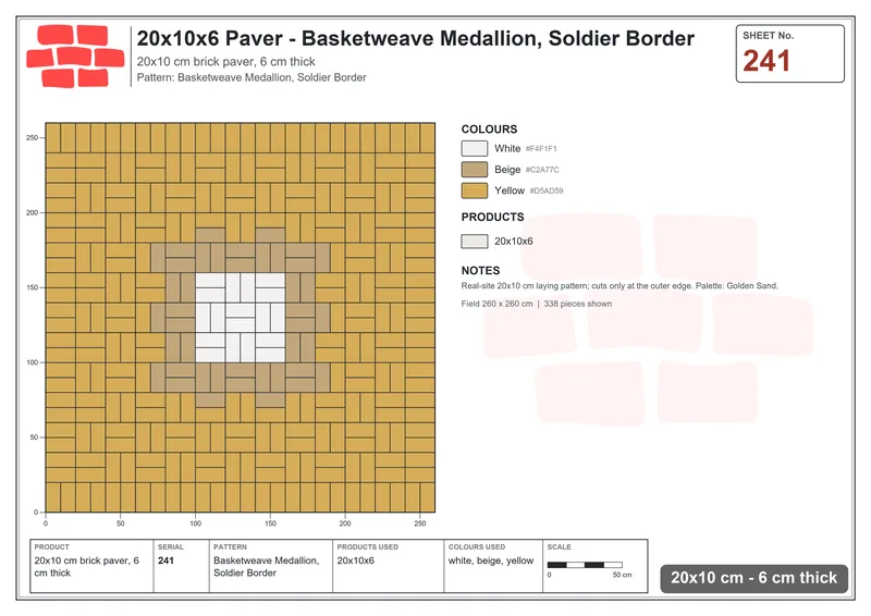 Interlock (Pasco) 20x10 cm · RC21-241 · Basketweave Medallion, Soldier Border · Laying plan Interlock (Pasco) 20x10 cm · RC21-241 · Basketweave Medallion, Soldier Border · Laying plan