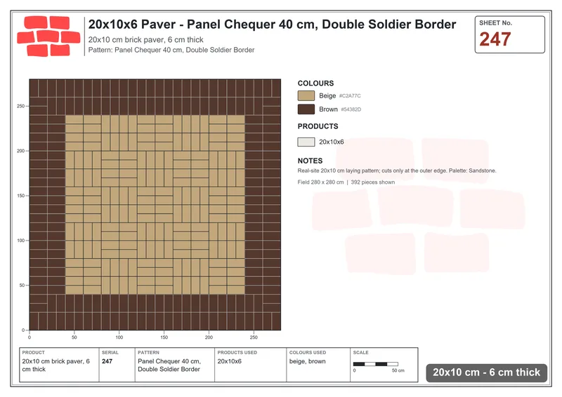 Interlock (Pasco) 20x10 cm · RC21-247 · Panel Chequer 40 cm, Double Soldier Border · Laying plan Interlock (Pasco) 20x10 cm · RC21-247 · Panel Chequer 40 cm, Double Soldier Border · Laying plan