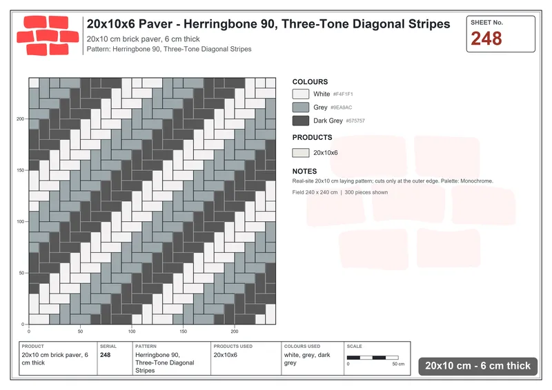 Interlock (Pasco) 20x10 cm · RC21-248 · Herringbone 90, Three-Tone Diagonal Stripes · Laying plan Interlock (Pasco) 20x10 cm · RC21-248 · Herringbone 90, Three-Tone Diagonal Stripes · Laying plan