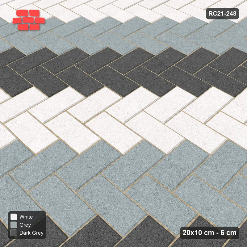 Interlock (Pasco) 20x10 cm · RC21-248 · Herringbone 90, Three-Tone Diagonal Stripes · Side view
