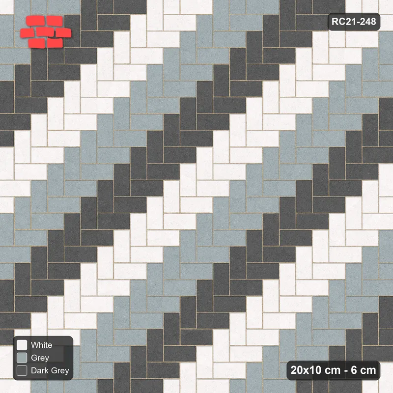 Interlock (Pasco) 20x10 cm · RC21-248 · Herringbone 90, Three-Tone Diagonal Stripes · Top view