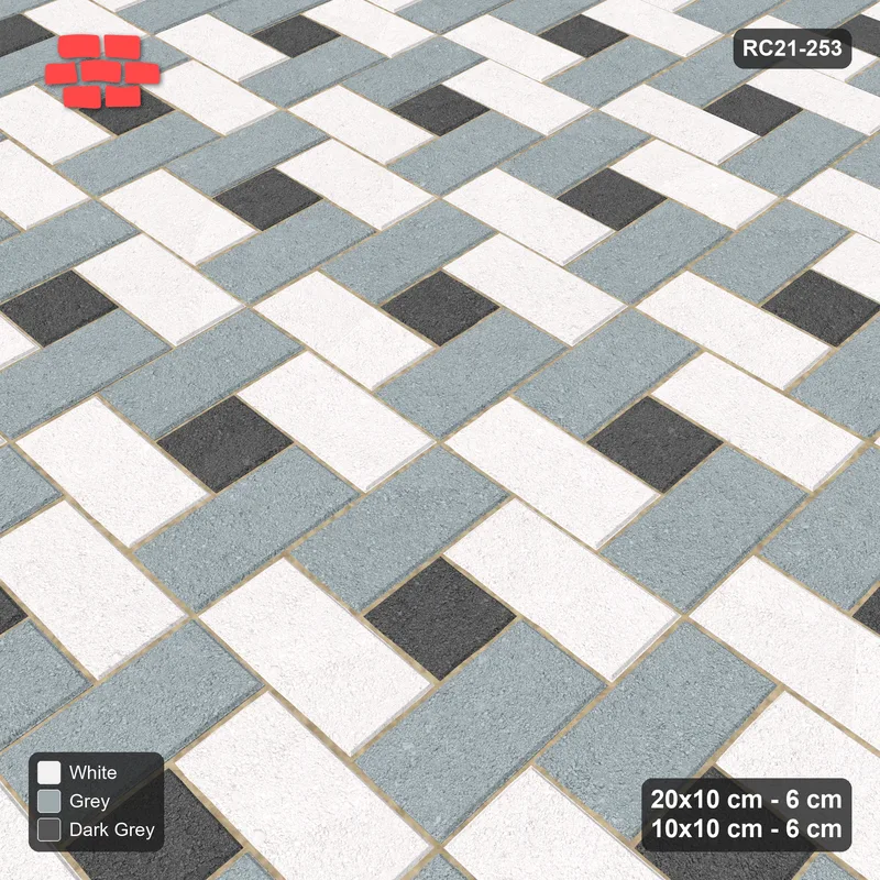 Interlock (Pasco) 20x10 cm · RC21-253 · Pinwheel CW, 10x10 Centres, H/V Planks - Monochrome · Side view