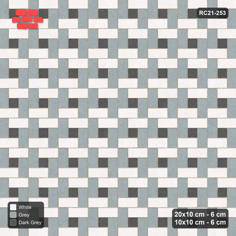 Interlock (Pasco) 20x10 cm · RC21-253 · Pinwheel CW, 10x10 Centres, H/V Planks - Monochrome · Top view