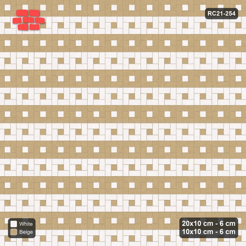 Interlock (Pasco) 20x10 cm · RC21-254 · Pinwheel ACW, 10x10 Centres, Row Bands - Ivory & Sand · Top view