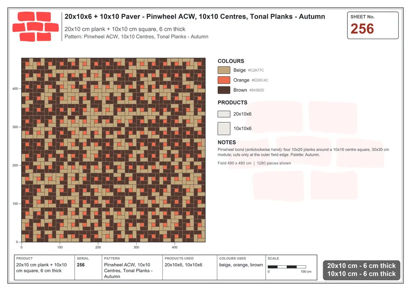 Interlock (Pasco) 20x10 cm · RC21-256 · Pinwheel ACW, 10x10 Centres, Tonal Planks - Autumn · Laying plan Interlock (Pasco) 20x10 cm · RC21-256 · Pinwheel ACW, 10x10 Centres, Tonal Planks - Autumn · Laying plan