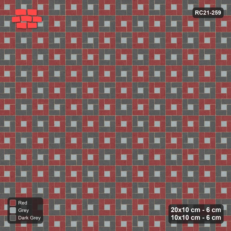 Interlock (Pasco) 20x10 cm · RC21-259 · Pinwheel CW, 10x10 Centres, Module Chequer - Urban Brick · Top view