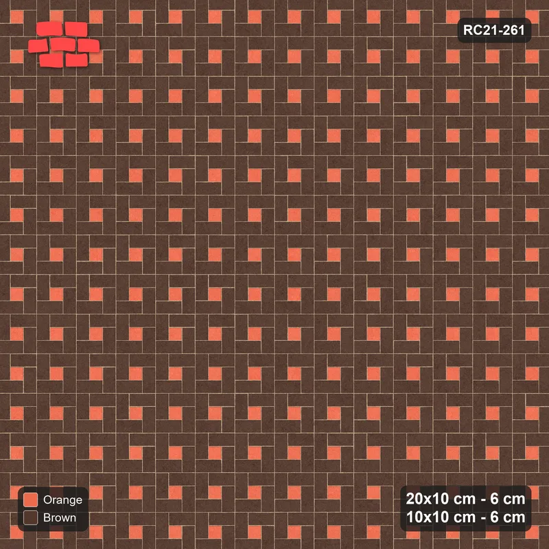 Interlock (Pasco) 20x10 cm · RC21-261 · Pinwheel CW, 10x10 Centres, Solid Planks - Burnt Clay · Top view